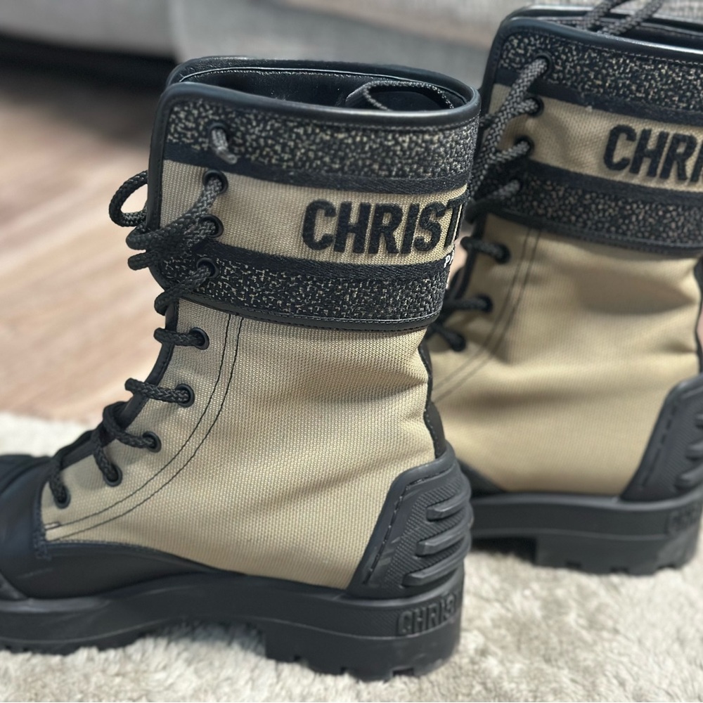 Dior Lace Up Boots Black and Tan with Sparkly Band